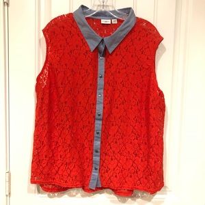 Cato Sleeveless Lace Orange Denim Collar Blouse